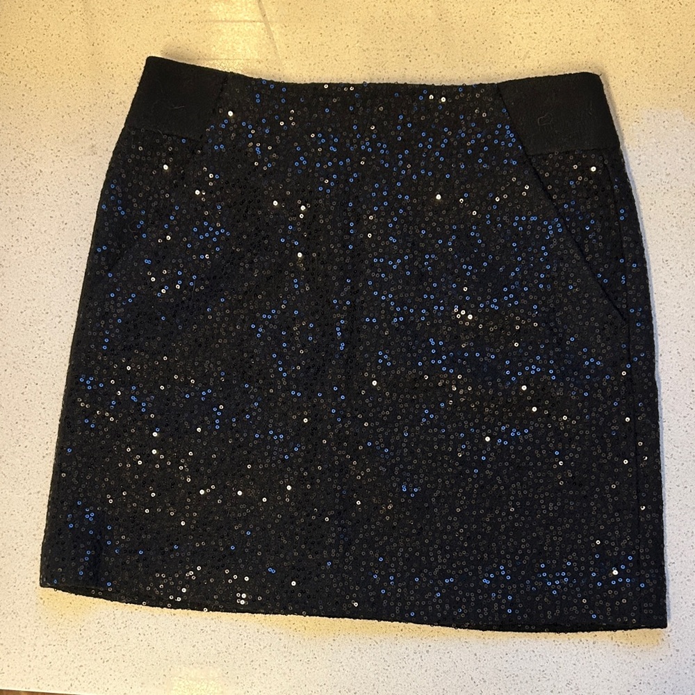 LOFT Black Sequin Mini Skirt with Subtle Blue Sparkle